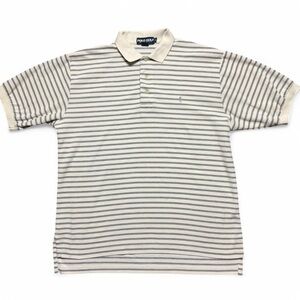 Polo Golf Ralph Lauren Cream and Gray Striped Polo Shirt Mens Size XL -312E